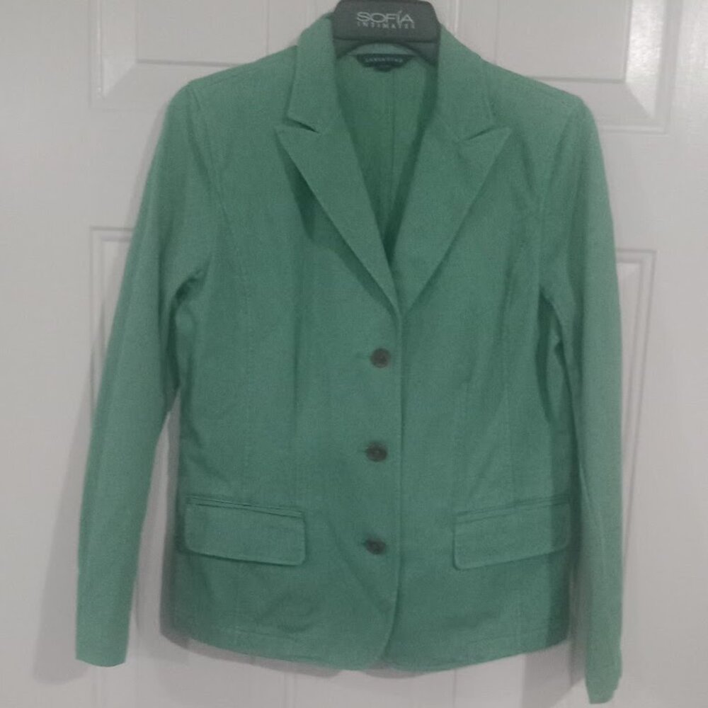 Lands' End Blazer Jacket Womens Size 8 Green Corduroy Notch Collar Button Front